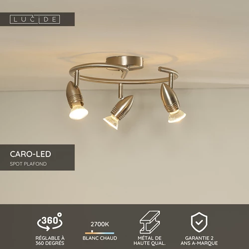Lucide CARO-LED - Spot plafond - Ø 31 cm - LED - GU10 - 3x5W 2700K - Chrome Dépoli - USP